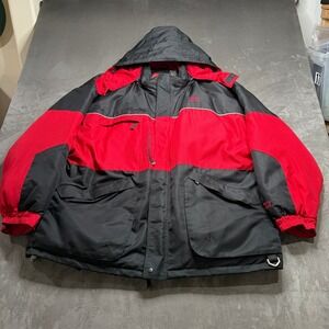 Vtg Y2K Starter Down Jacket Men 3XL Black Red Hooded Blank Puffer Ski Streetwear
